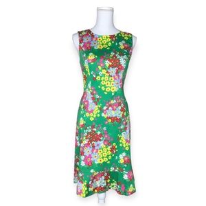 Talbots Green Bright Floral Sleeveless Dress 4 Flounce Hem